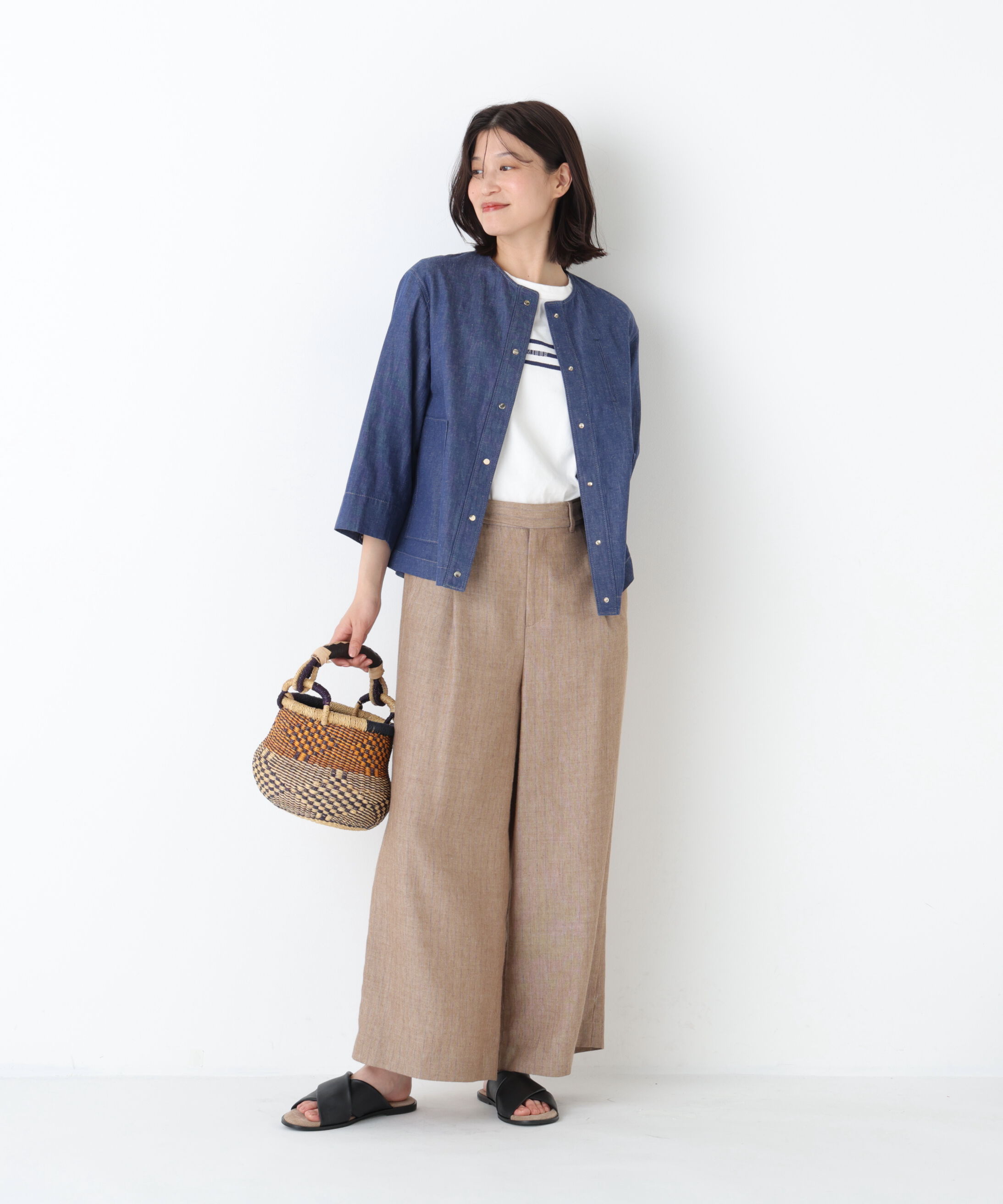  「◆綿麻ライトオンスデニムブルゾン」|ブルゾン・スタジャン|