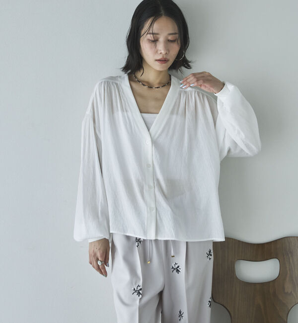 Doux archives「強撚糸シアーブラウスカーディガン」|シャツ・ブラウス|OFF WHITE