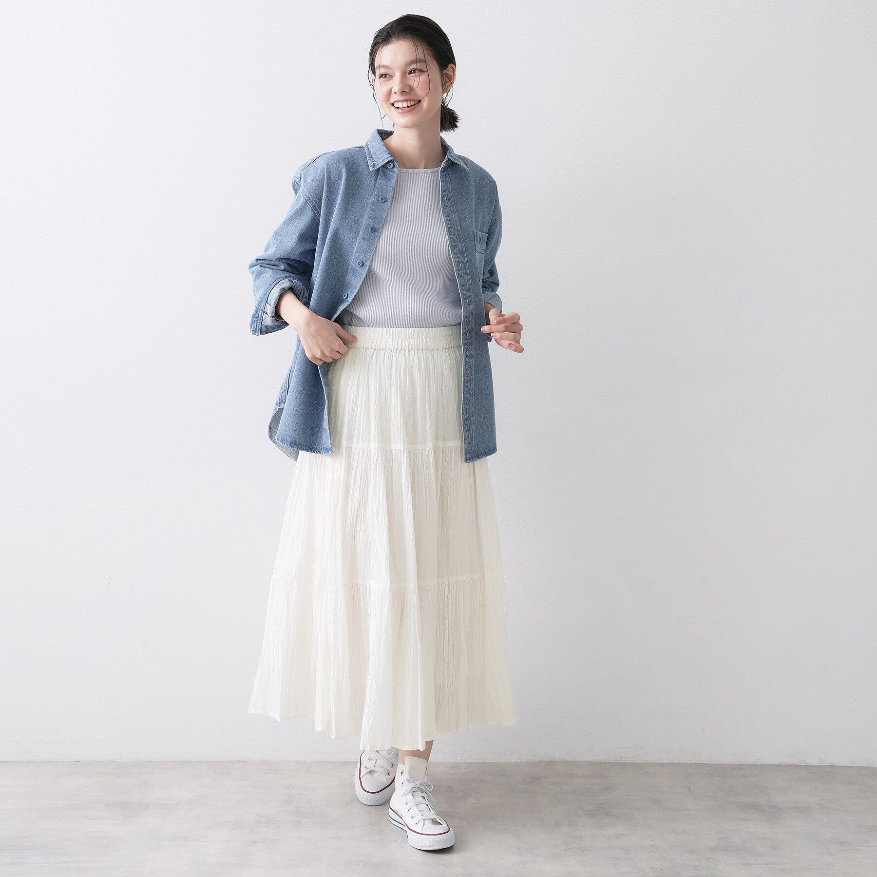 Dessin「【ウエストゴム/洗える】インドコットンティアードスカート」|スカート|