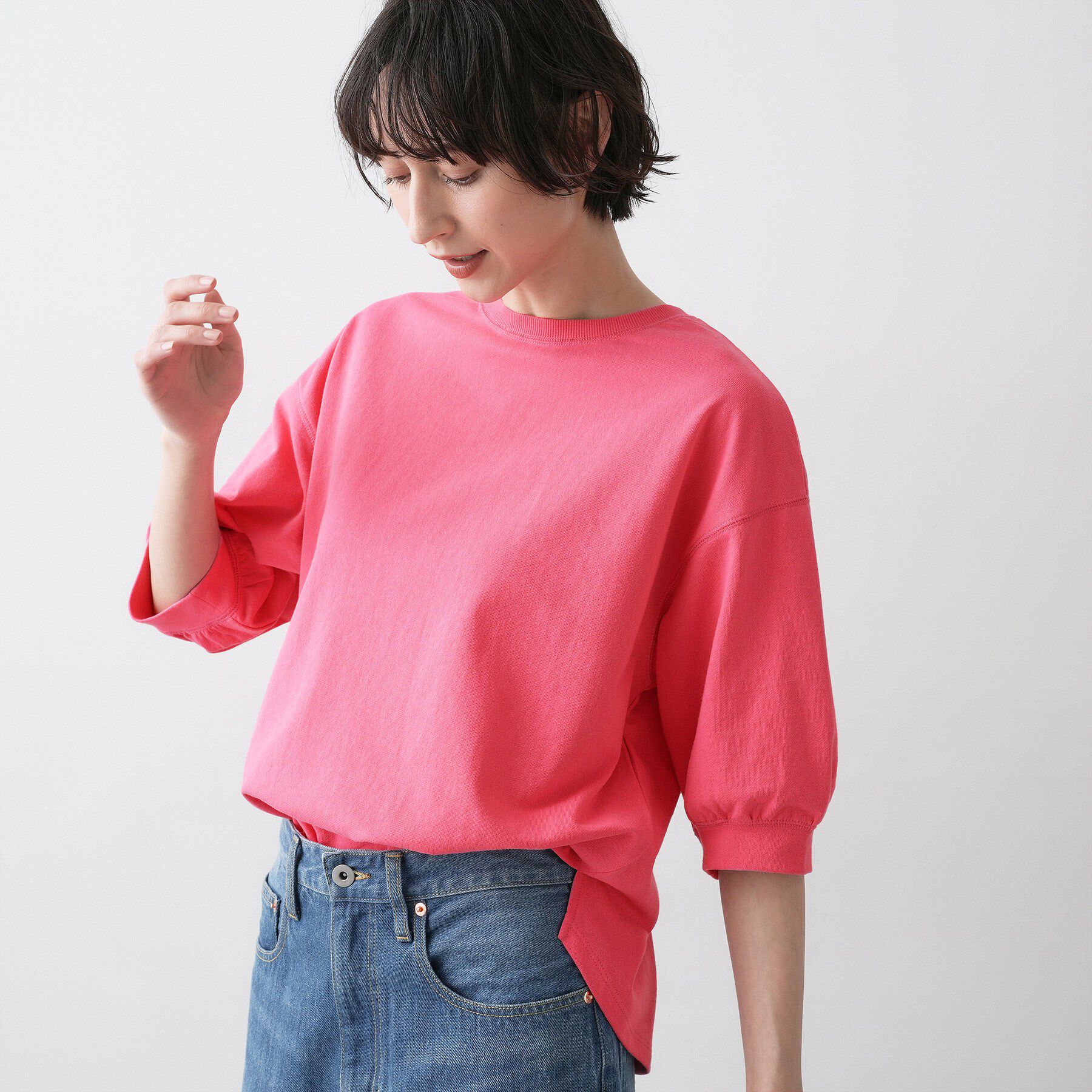 Dessin「【360度可愛い・洗える】バックヘンリーカットソー5分袖」|Tシャツ・カットソー|