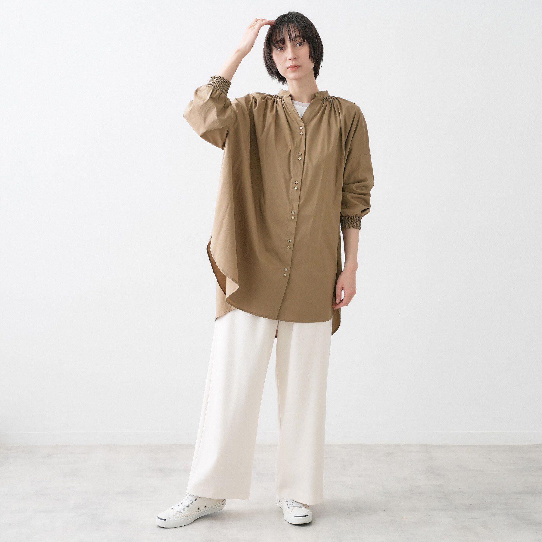 Dessin「【洗える】シャーリングネックチュニックシャツ」|チュニック|