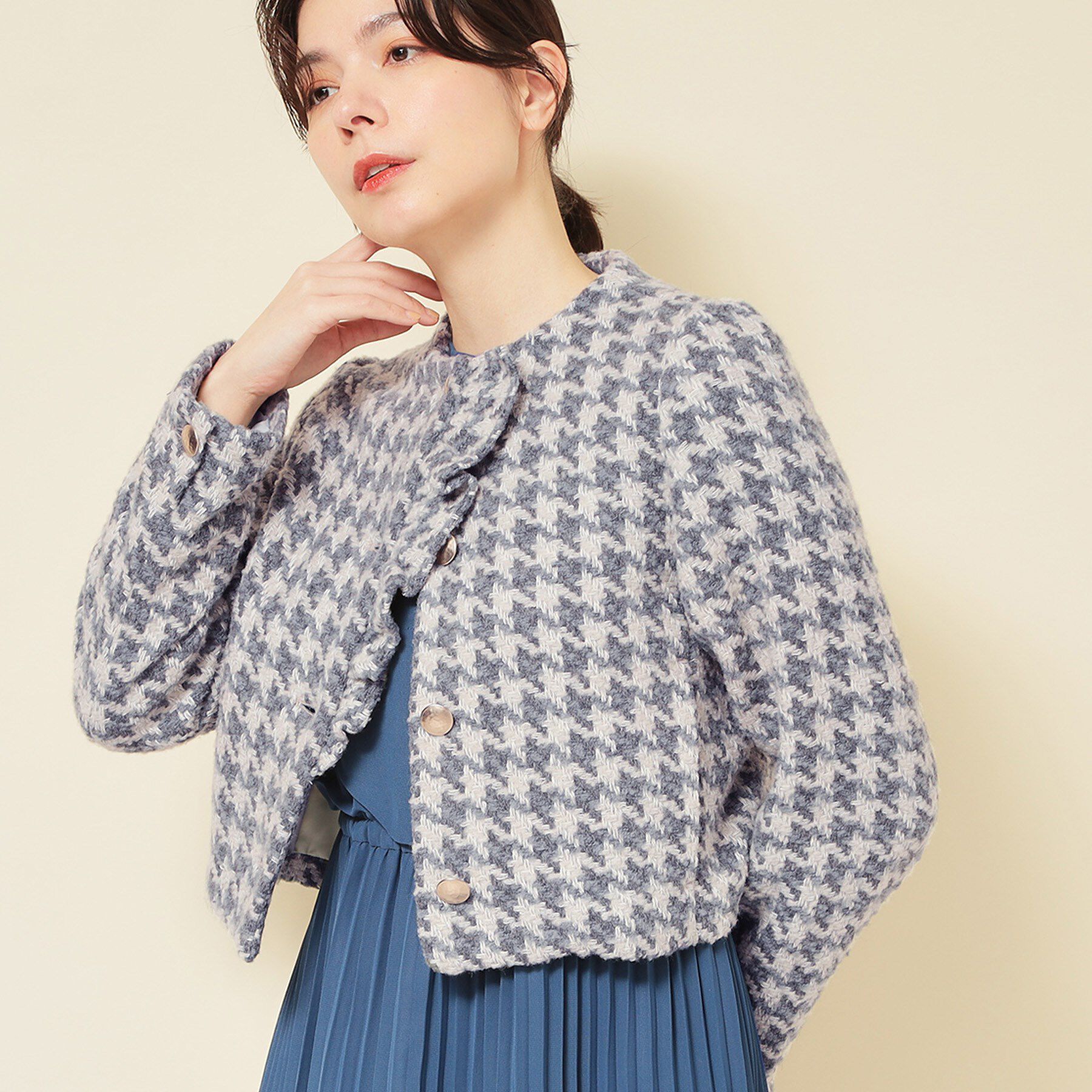 SunaUna「【COLLECTION LINE】ツイードラッフルジャケット」|ノーカラージャケット|