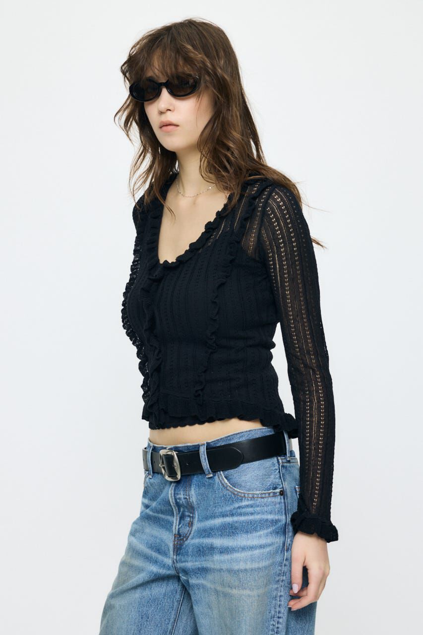 MOUSSY「POINTELLE RUFFLE カーディガン＆キャミソール」|ニット・セーター|