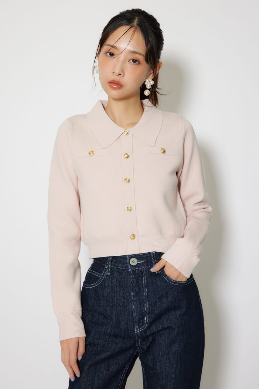 rienda「ゴールドボタンロングスリーブニットトップス」|ニット・セーター|L/PNK1