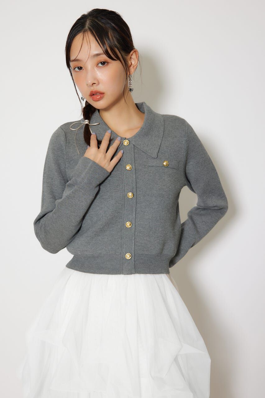 rienda「ゴールドボタンロングスリーブニットトップス」|ニット・セーター|GRY