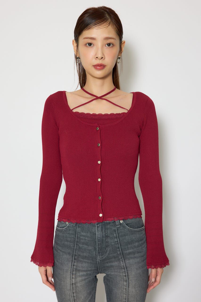 rienda「レースディティールニットカーディガンセット」|ニット・セーター|