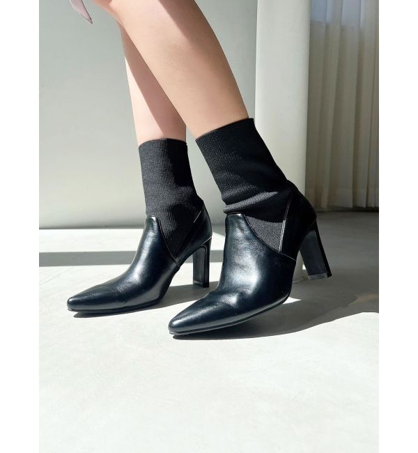 RESEXXY「ポインテッドトゥソックスブーツ」|ショートブーツ|ブラック