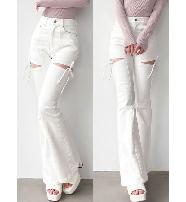 RESEXXY「カットアウトリボンデニムパンツ」|その他|ホワイト