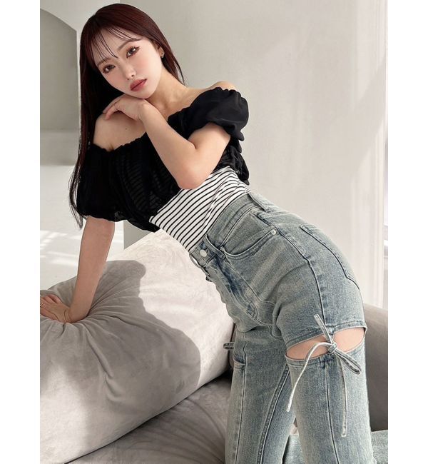 RESEXXY「カットアウトリボンデニムパンツ」|その他|