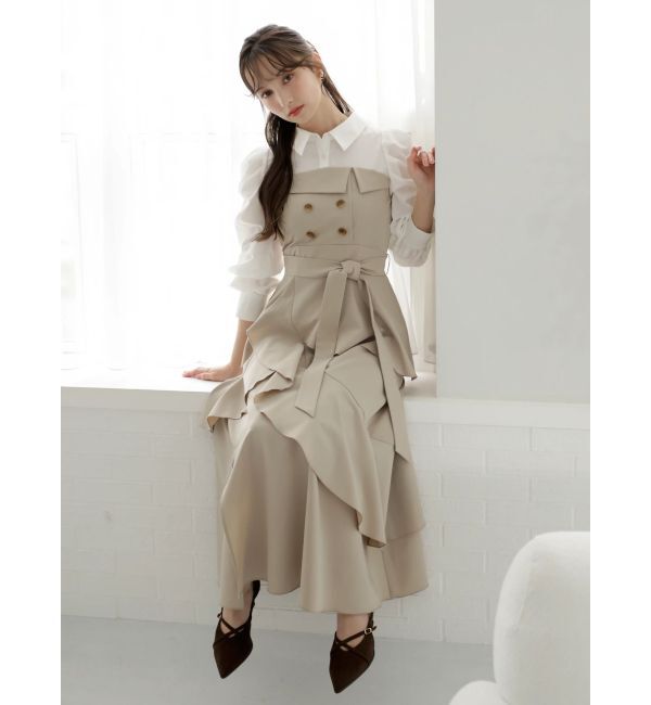 dazzlin「アシメフリルシャツレイヤードトレンチワンピース」|ワンピース|