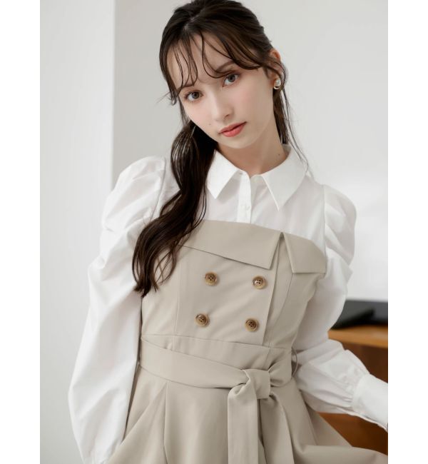 dazzlin「アシメフリルシャツレイヤードトレンチワンピース」|ワンピース|