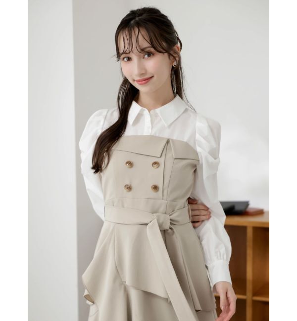 dazzlin「アシメフリルシャツレイヤードトレンチワンピース」|ワンピース|