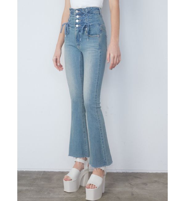 EMODA「Wレースアップハイウエストフレアパギンス」|デニム|