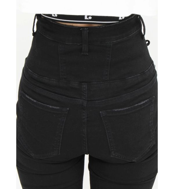 EMODA「Wレースアップハイウエストフレアパギンス」|デニム|