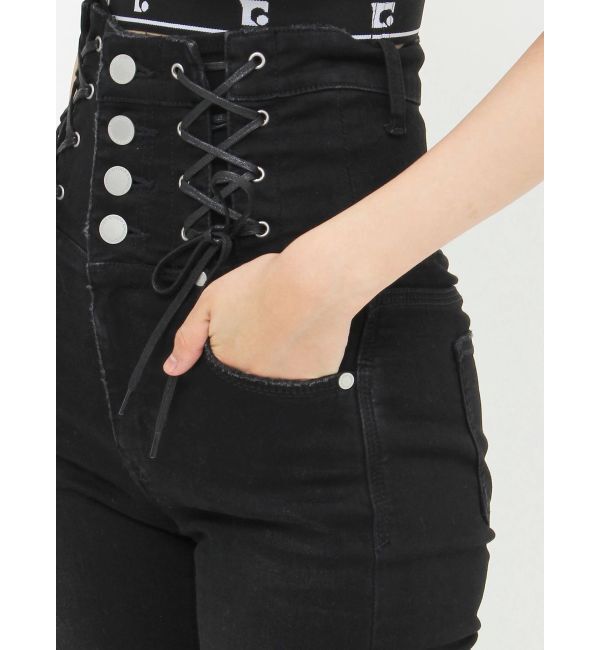EMODA「Wレースアップハイウエストフレアパギンス」|デニム|