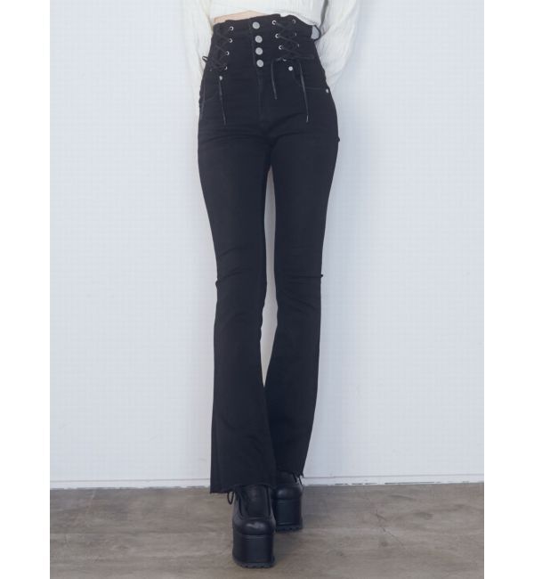 EMODA「Wレースアップハイウエストフレアパギンス」|デニム|