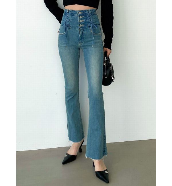 EMODA「Wレースアップハイウエストフレアパギンス」|デニム|