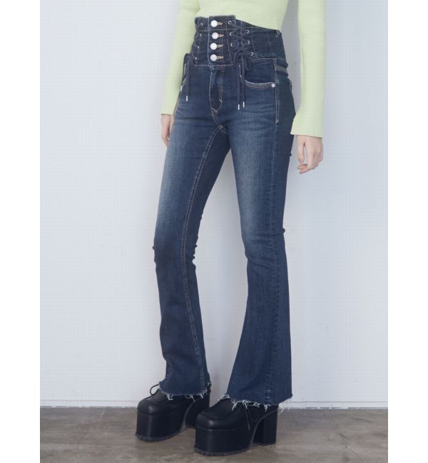 EMODA「Wレースアップハイウエストフレアパギンス」|デニム|