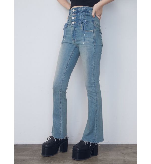 EMODA「Wレースアップハイウエストフレアパギンス」|デニム|