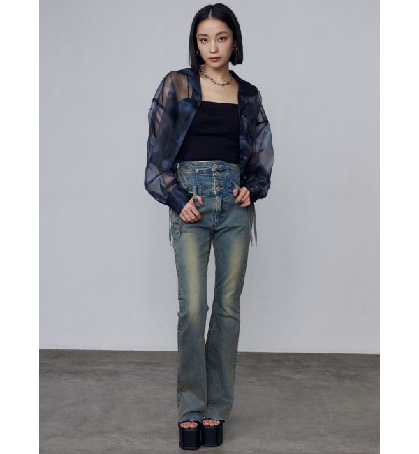 EMODA「サイドオープンハイウエストフレアパギンス」|デニム|