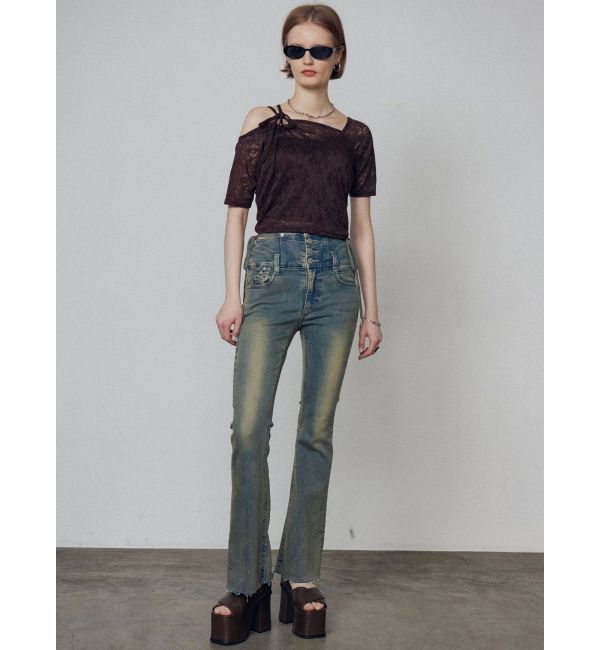 EMODA「サイドオープンハイウエストフレアパギンス」|デニム|