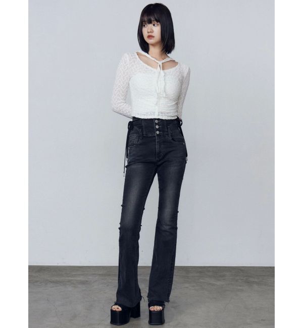 EMODA「サイドオープンハイウエストフレアパギンス」|デニム|