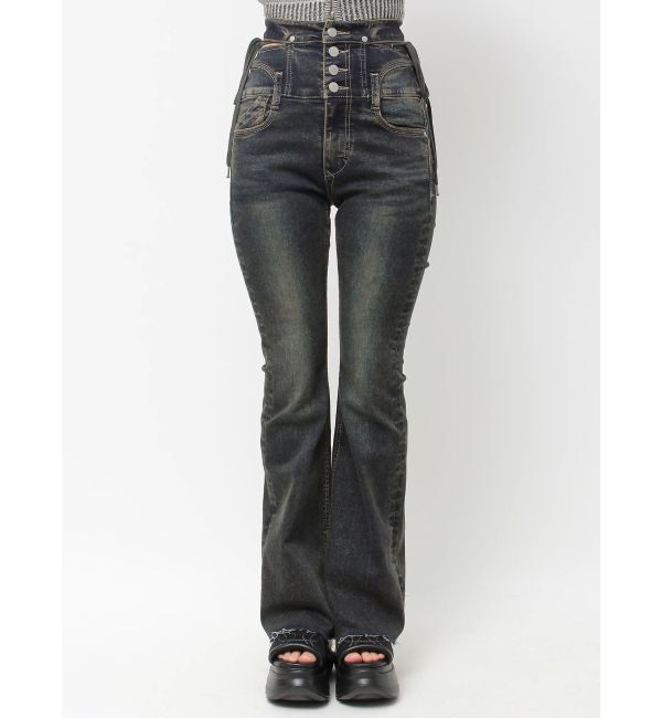 EMODA「サイドオープンハイウエストフレアパギンス」|デニム|