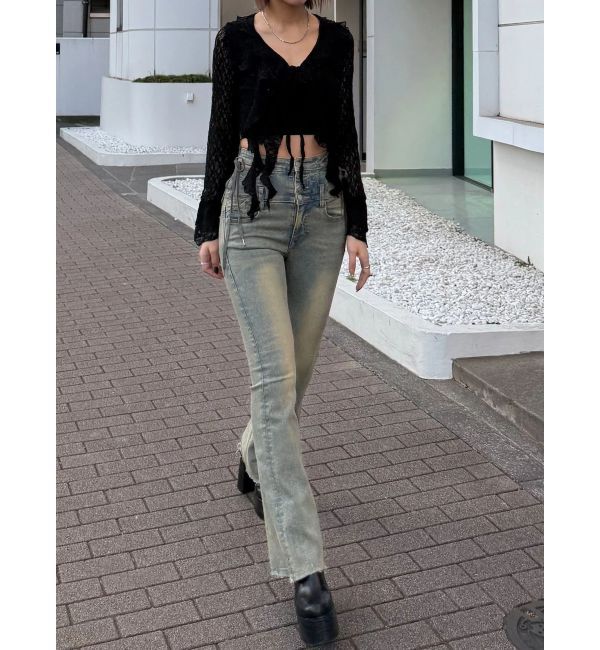 EMODA「サイドオープンハイウエストフレアパギンス」|デニム|