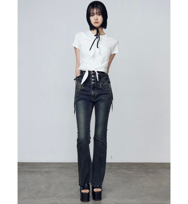 EMODA「サイドオープンハイウエストフレアパギンス」|デニム|