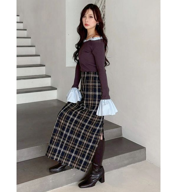 MERCURYDUO「チェックツィードタイトスカート」|スカート|