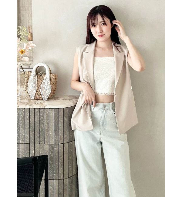 MERCURYDUO「【MERCURYDUO&times;AMPHI】カップ付きレースベアトップ」|Tシャツ・カットソー|