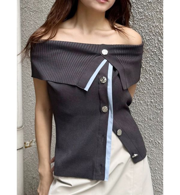 MURUA「レイヤードライクオフショルダーニット」|ニット・セーター|グレー