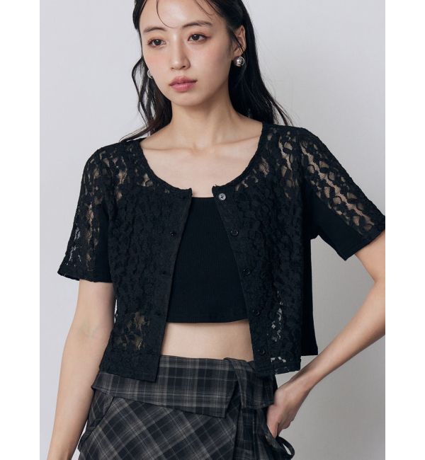 MURUA「レーシーアンサンブルトップス」|Tシャツ・カットソー|ブラック