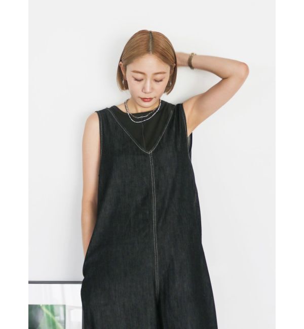 Ungrid「バックオープンデニムサロペット」|オールインワン|