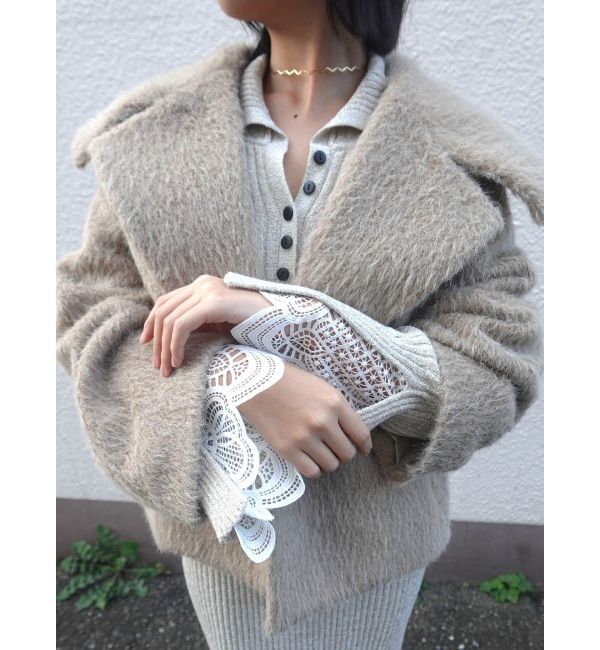 LAGUNAMOON「フェイクフェザーワイドカラーショートコート」|その他|