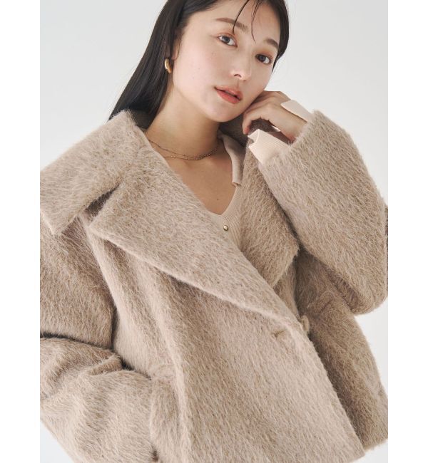 LAGUNAMOON「フェイクフェザーワイドカラーショートコート」|その他|ベージュ