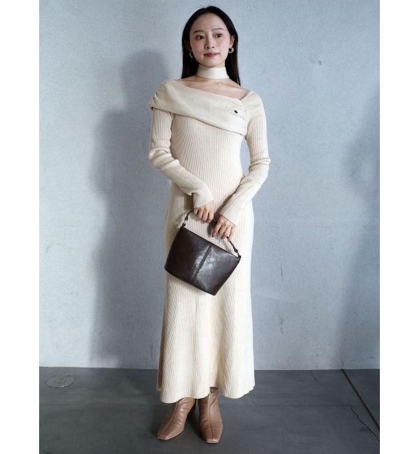 LAGUNAMOON「【POLO BCSコラボ】オフショルチョーカーニットワンピース」|ワンピース|ベージュ