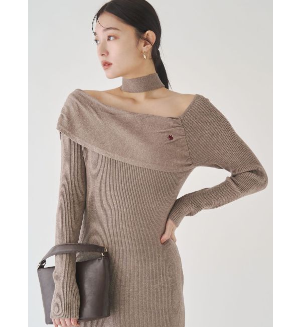 LAGUNAMOON「【POLO BCSコラボ】オフショルチョーカーニットワンピース」|ワンピース|モカ