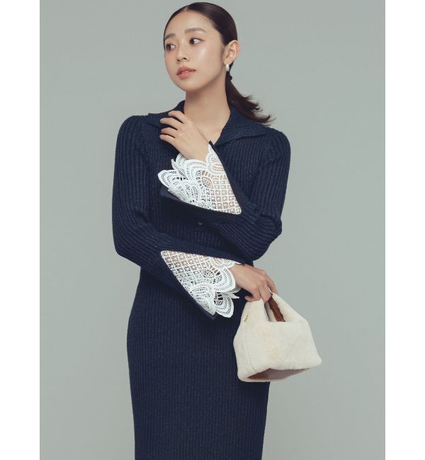 LAGUNAMOON「ラメブレンドレースカフスニットワンピース」|ワンピース|