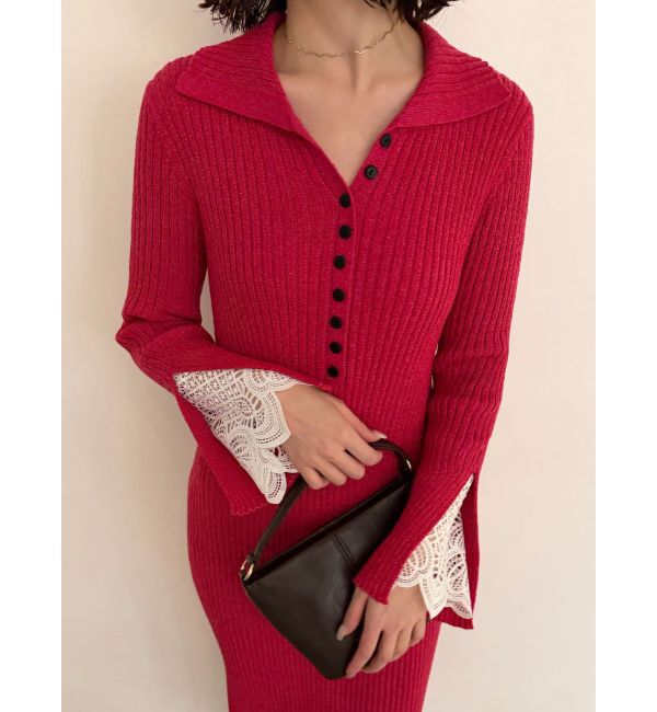 LAGUNAMOON「ラメブレンドレースカフスニットワンピース」|ワンピース|