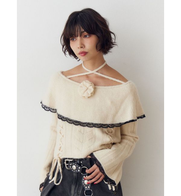 jouetie「フリルレースオフショルトップス」|ニット・セーター|アイボリー
