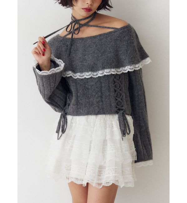 jouetie「フリルレースオフショルトップス」|ニット・セーター|