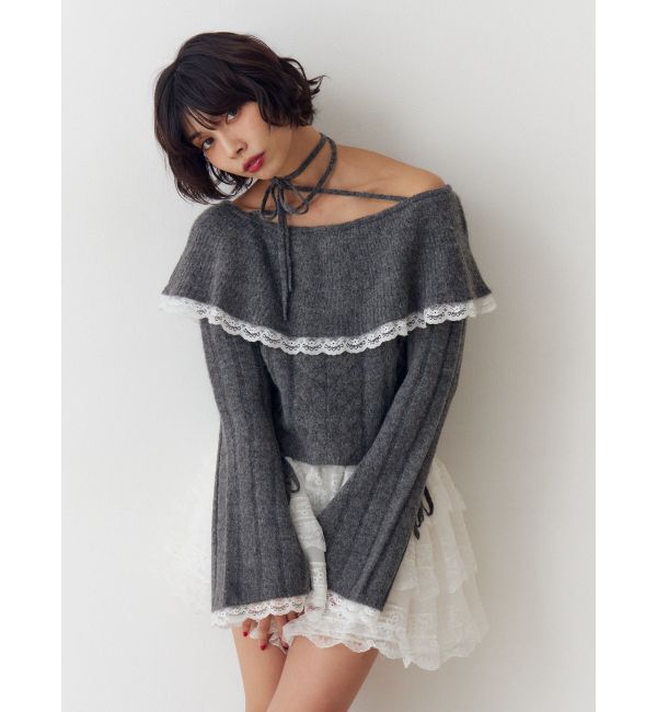 jouetie「フリルレースオフショルトップス」|ニット・セーター|