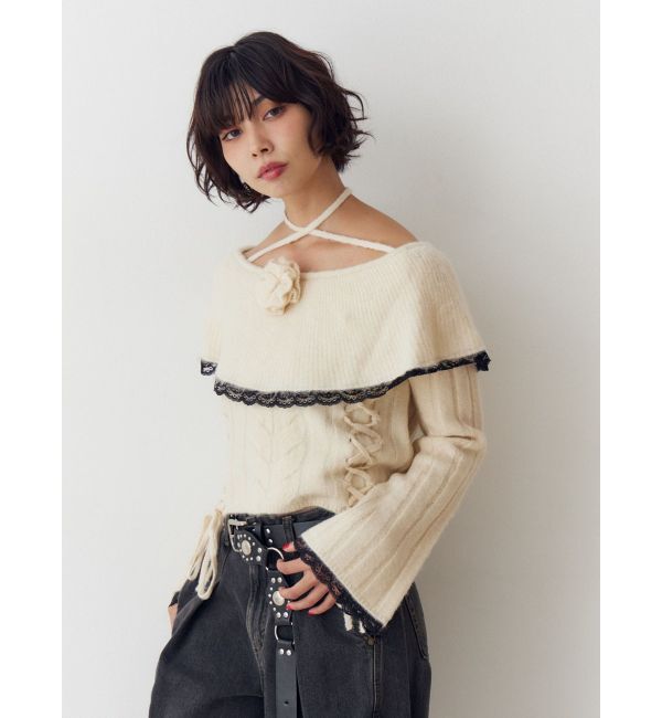 jouetie「フリルレースオフショルトップス」|ニット・セーター|