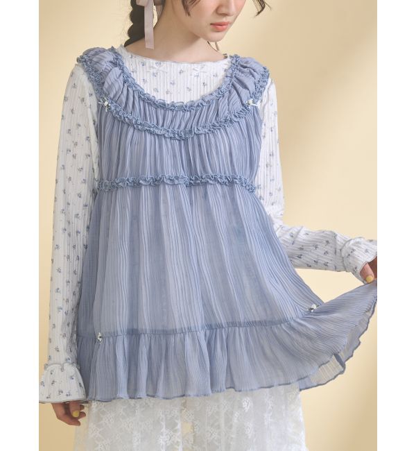 merry jenny「シアーギャザーチュニック」|シャツ・ブラウス|ブルー