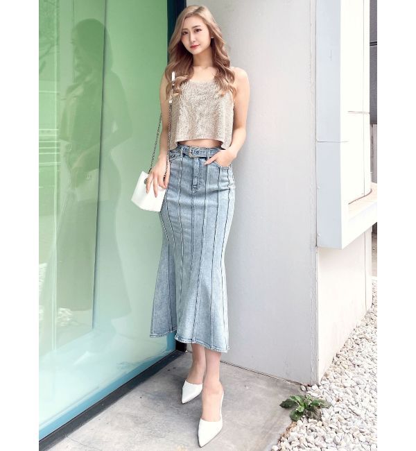 GYDA「ハイウエストバックルベルトデザインマーメイドスカート」|スカート|