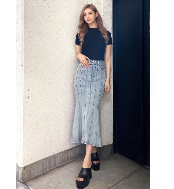 GYDA「ハイウエストバックルベルトデザインマーメイドスカート」|スカート|