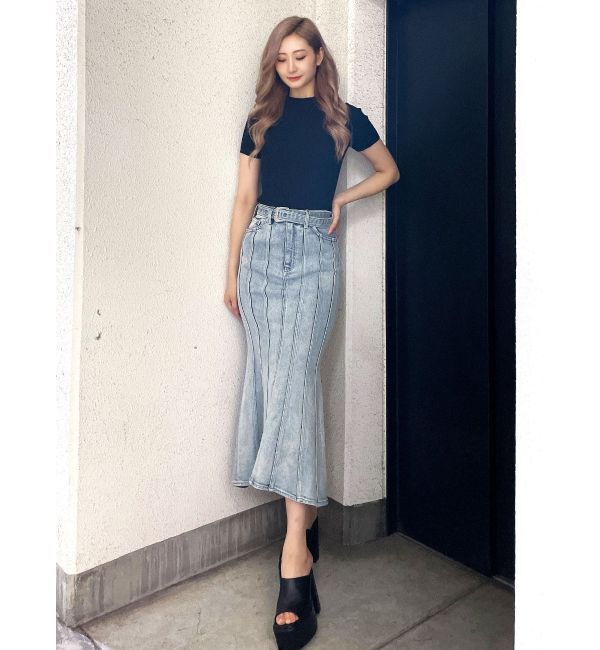 GYDA「ハイウエストバックルベルトデザインマーメイドスカート」|スカート|