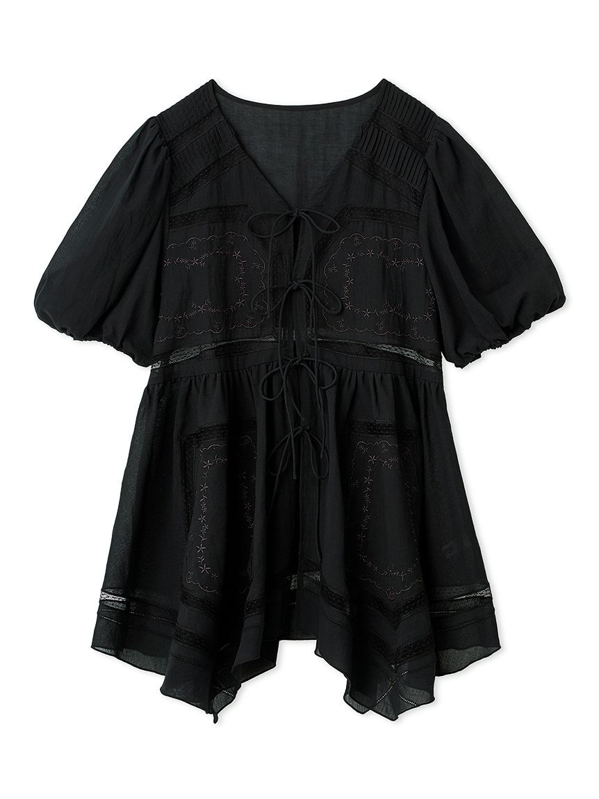 FURFUR「ハンカチ刺繍チュニックブラウス」|シャツ・ブラウス|BLK