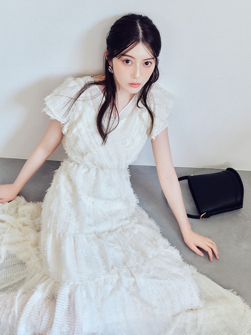 FRAY I.D「【00サイズあり】フリンジジャカードティアードワンピース」|ワンピース|WHT